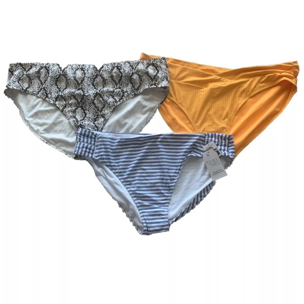 Time and Tru Women's Plus Size 3X Mid Rise Bikini Bottoms. Set of 3. All New!